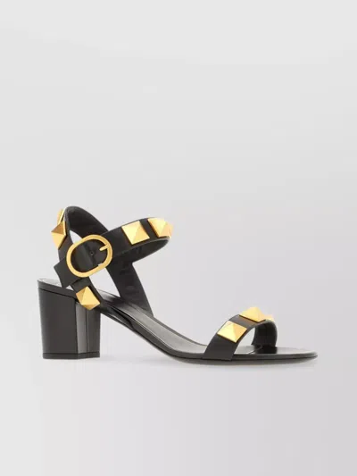 VALENTINO GARAVANI LEATHER BLOCK HEEL SANDALS WITH STUDDED EMBELLISHMENTS
