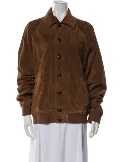 Pre-owned Valentino Leather Bomber Jacket In Brown