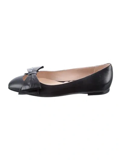 Pre-owned Valentino Garavani Leather Bow Accents Ballet Flats In Black