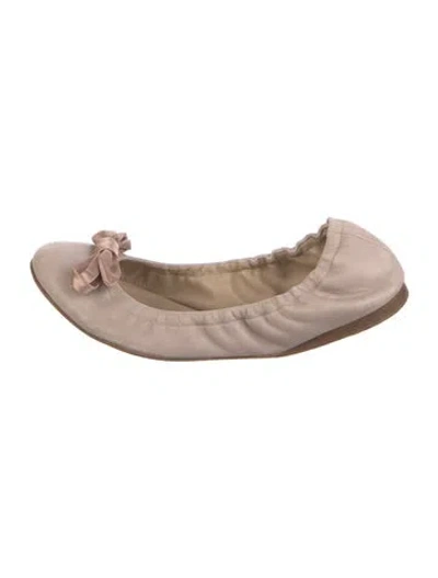 Pre-owned Valentino Garavani Leather Bow Accents Ballet Flats In Neutral