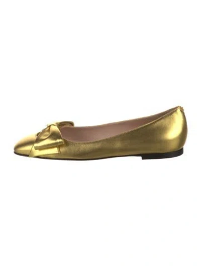 Pre-owned Valentino Garavani Leather Bow Accents Ballet Flats W/ Tags In Gold