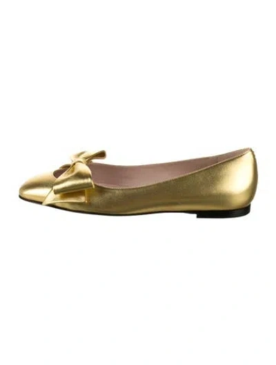 Pre-owned Valentino Garavani Leather Bow Accents Ballet Flats In Yellow