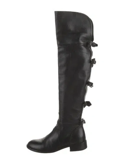 Pre-owned Valentino Garavani Leather Bow Accents Boots In Black