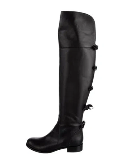 Pre-owned Valentino Garavani Leather Bow Accents Boots In Black