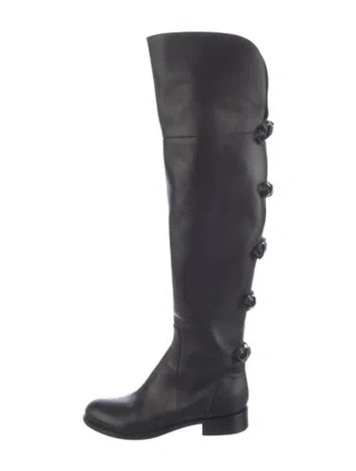 Pre-owned Valentino Garavani Leather Bow Accents Boots In Blue