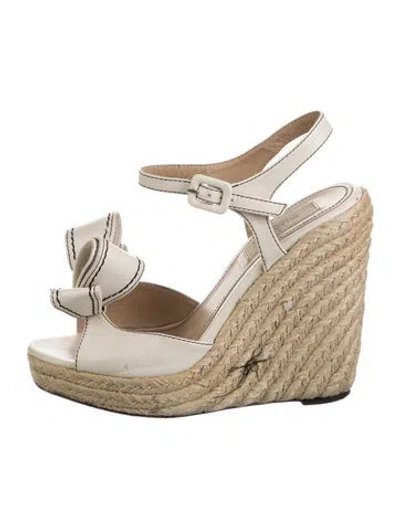 Pre-owned Valentino Garavani Leather Bow Accents Espadrilles In Neutral