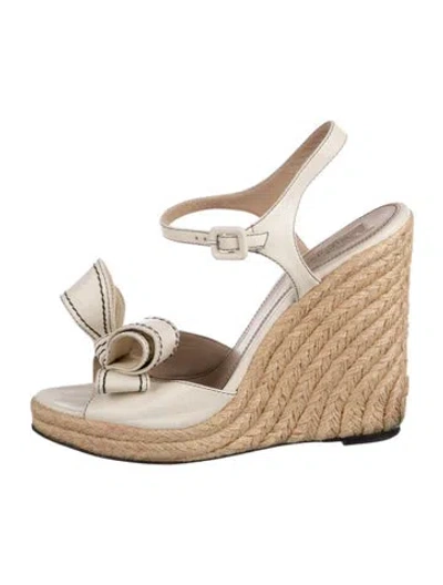 Pre-owned Valentino Garavani Leather Bow Accents Espadrilles In Neutral