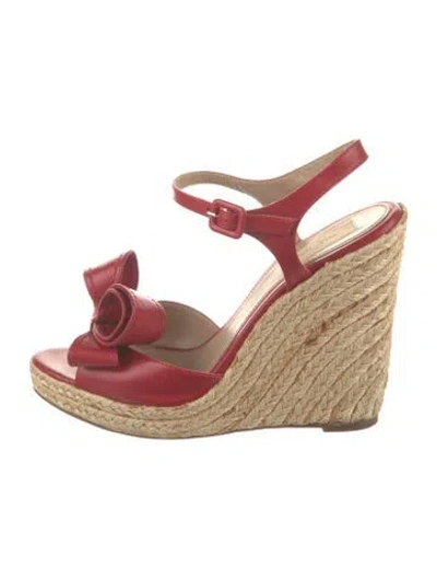 Pre-owned Valentino Garavani Leather Bow Accents Espadrilles In Red