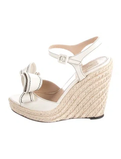 Pre-owned Valentino Garavani Leather Bow Accents Espadrilles In White