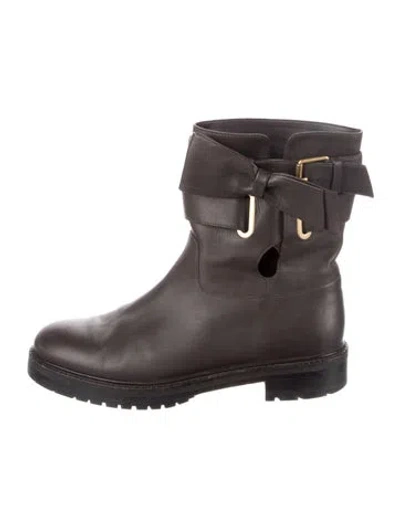 Pre-owned Valentino Garavani Leather Bow Accents Moto Boots In Black