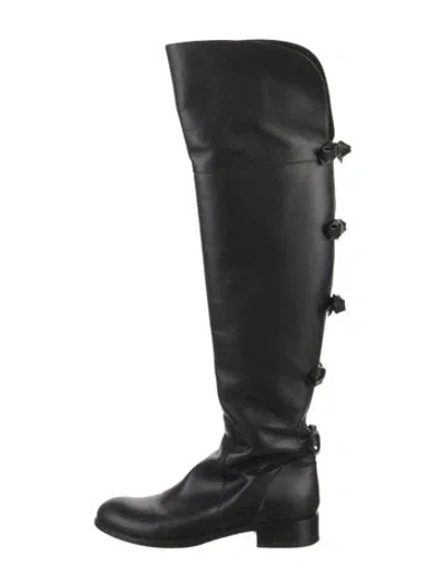 Pre-owned Valentino Garavani Leather Bow Accents Riding Boots In Black