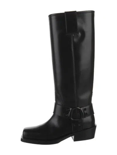 Pre-owned Valentino Garavani Leather Bow Accents Riding Boots In Black