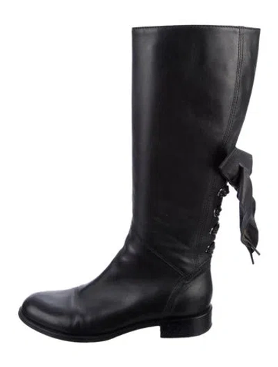 Pre-owned Valentino Garavani Leather Bow Accents Riding Boots In Black