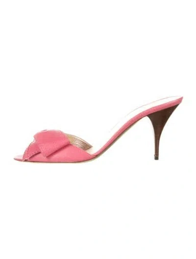 Pre-owned Valentino Garavani Leather Bow Accents Slides In Pink