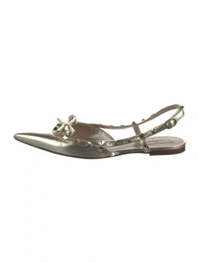 Pre-owned Valentino Garavani Leather Bow Accents Slingback Flats In Gold