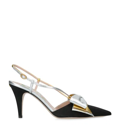 Valentino Garavani Leather Bow-detail Bowow Slingback Heels 85 In Black