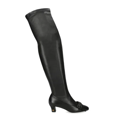 Valentino Garavani Leather Bowow Over-the-knee Boots 45 In Black