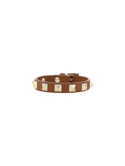 Valentino Garavani Leather Bracelet (8x8mm) | Rockstud | Vi In Brown