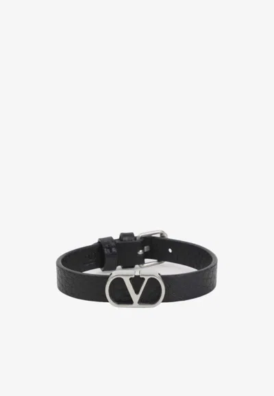 Valentino Garavani Leather Bracelet In Black