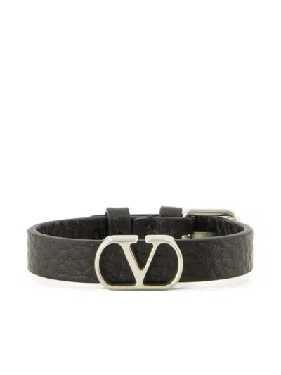 Valentino Garavani Valentino Leather Bracelet In Black