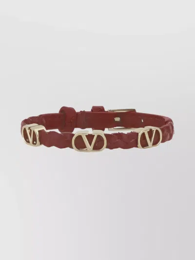 Valentino Garavani Leather Bracelet Bold Gold-tone Hardware In Brown