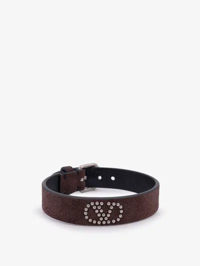 Valentino Garavani Leather Bracelet In Brown