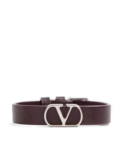 Valentino Garavani Leather Bracelet For Men - Ss26 In Burgundy