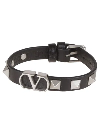 Valentino Garavani Leather Bracelet In Black