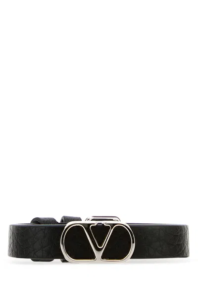 Valentino Garavani Black Leather Vlogo Bracelet In Metallic