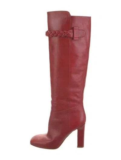 Pre-owned Valentino Garavani Leather Braided Accents Boots In Red