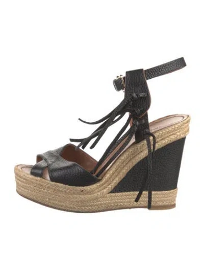 Pre-owned Valentino Garavani Leather Braided Accents Espadrilles In Black