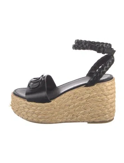 Pre-owned Valentino Garavani Leather Braided Accents Espadrilles In Black