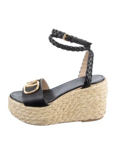 Pre-owned Valentino Garavani Leather Braided Accents Espadrilles In Black