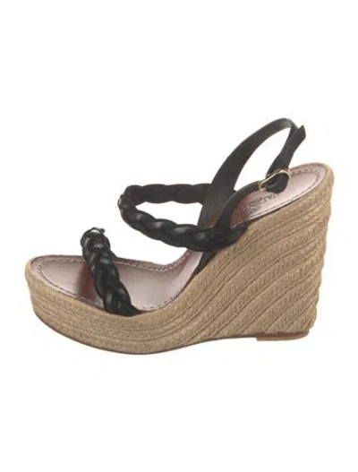 Pre-owned Valentino Garavani Leather Braided Accents Espadrilles In Black/neutrals
