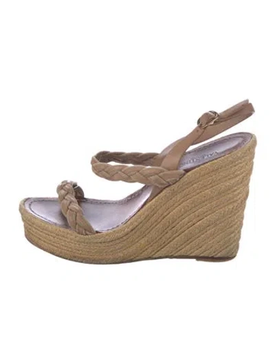 Pre-owned Valentino Garavani Leather Braided Accents Espadrilles In Brown