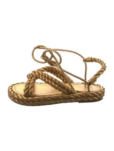 Pre-owned Valentino Garavani Leather Braided Accents Espadrilles In Gold