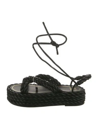 Pre-owned Valentino Garavani Leather Braided Accents Espadrilles In Green