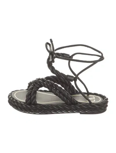 Pre-owned Valentino Garavani Leather Braided Accents Gladiator Sandals In Black