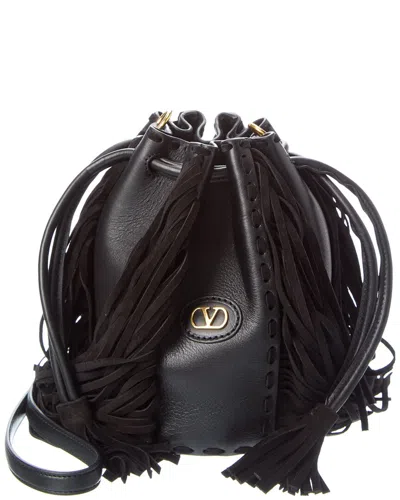 Valentino Garavani Valentino Leather Bucket Bag In Black