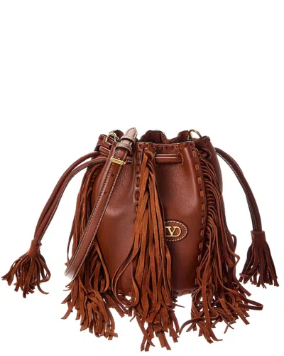 Valentino Garavani Bucket Bag Leather Fringe Detailing In Brown