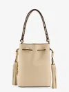 Valentino Leather Bucket Bag With Metal Vlogo Signature In Sand