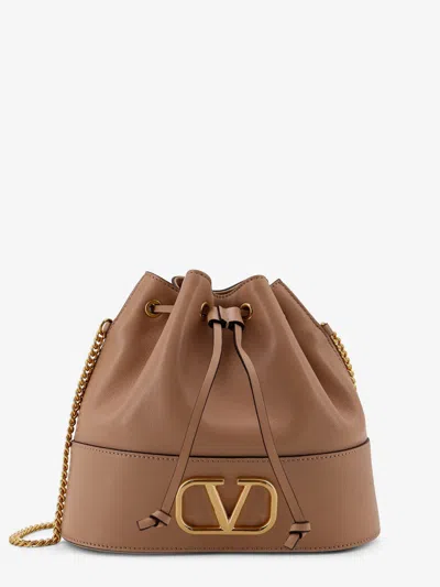Valentino Garavani Leather Bucket Bag With Vlogo Signature In Brown