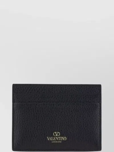 Valentino Garavani Leather Card Case Featuring Rockstud Detailing In Black