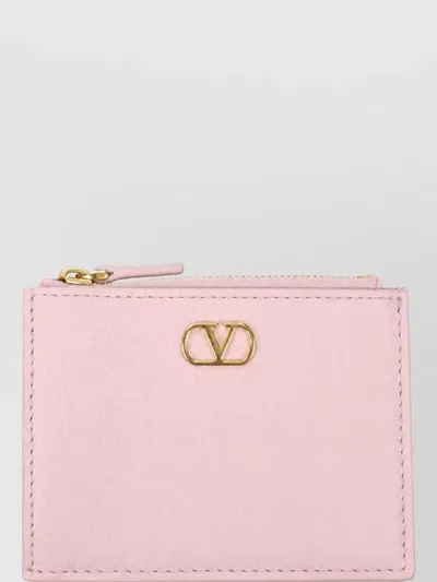 Valentino Garavani Leather Card Holder In Pink