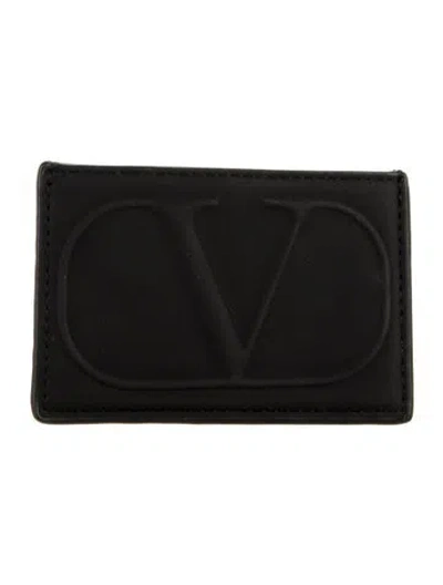 Pre-owned Valentino Garavani Leather Card Holder In Black