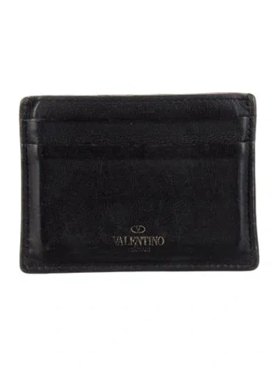 Pre-owned Valentino Garavani Leather Card Holder In Black