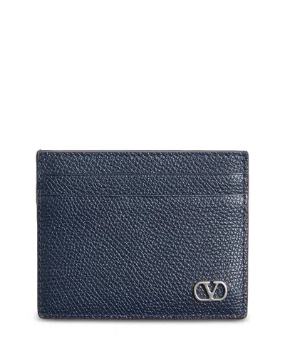 Valentino Garavani Leather Card Holder In Blue