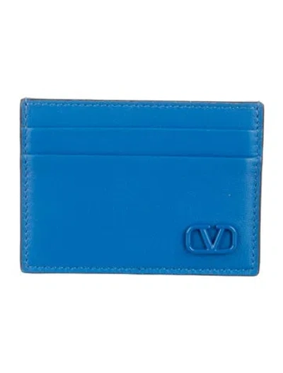 Pre-owned Valentino Garavani Leather Card Holder In Blue