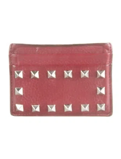 Pre-owned Valentino Garavani Leather Card Holder In Burgundy