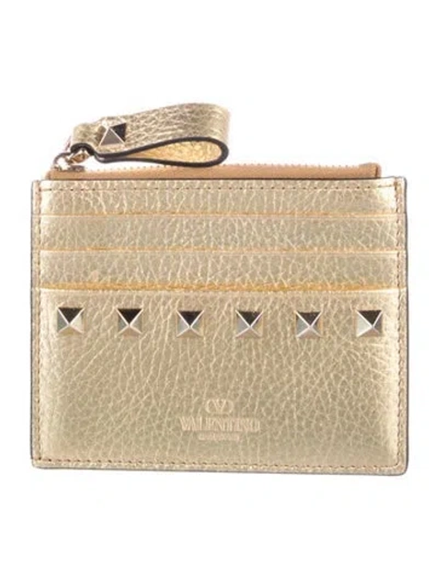 Pre-owned Valentino Garavani Leather Card Holder In Gold